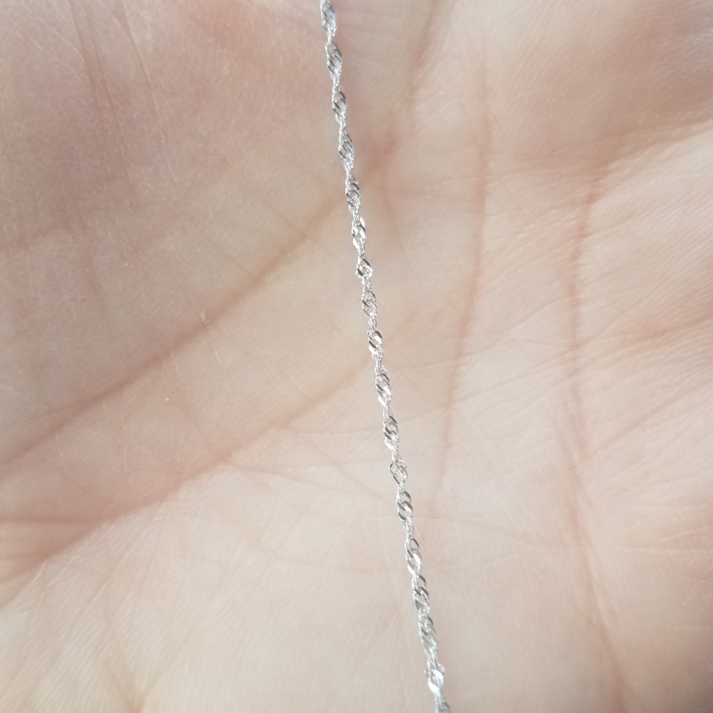 14k White Gold Solid 1mm Singapore Chain Necklace - Picture 3 of 8
